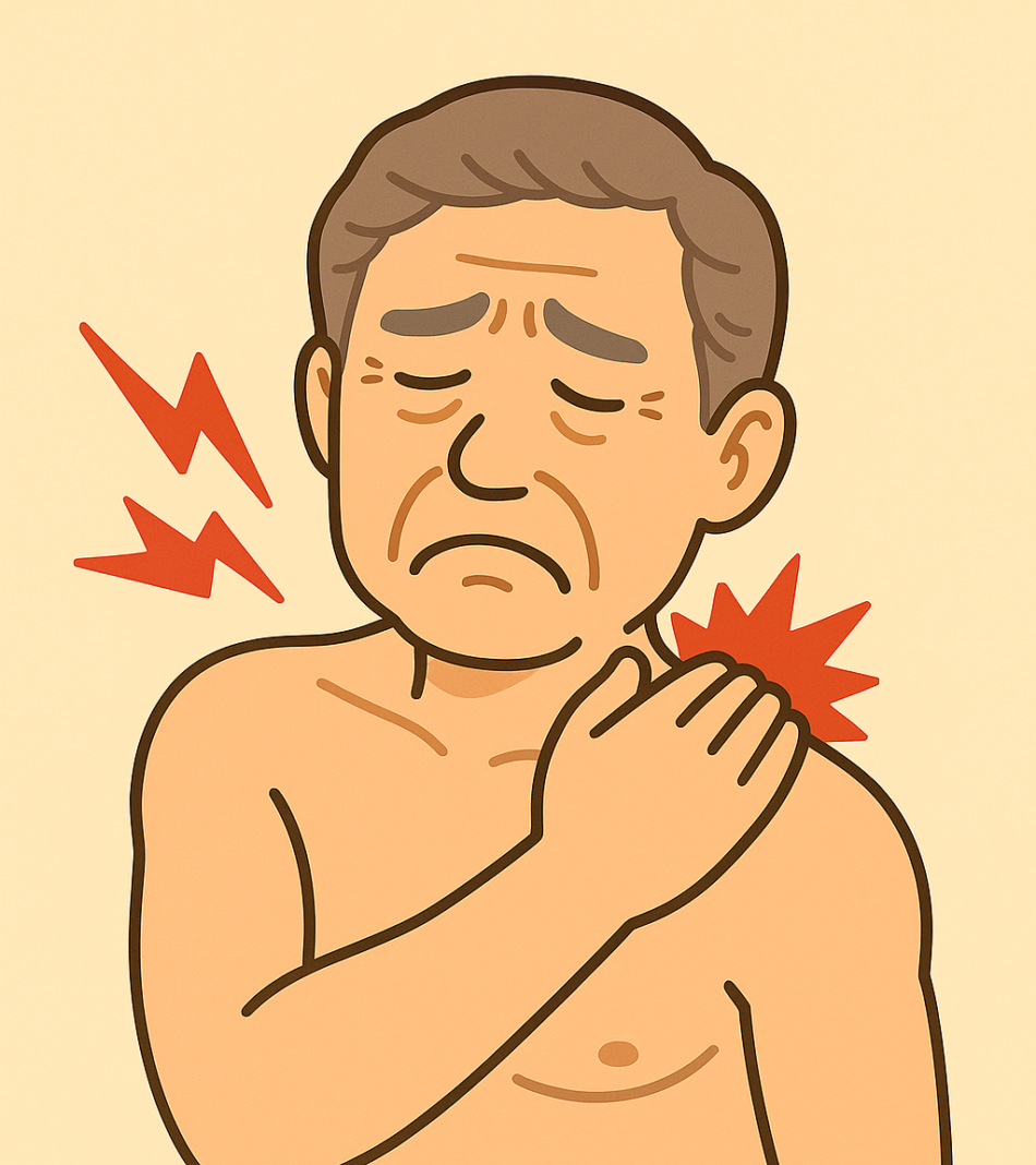 背中の痛みを感じる男性